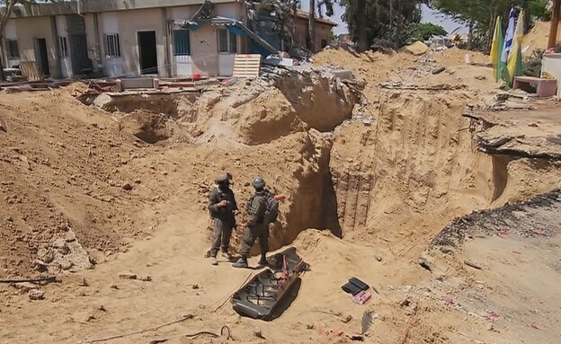 התשתית התת-קרקעית שאותרה בבית החולים האירופאי בה שהה מוחמד סינוואר (צילום: חדשות 12)