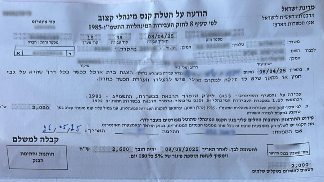 קנס שקיבל בעל גלידרייה בהרצליה