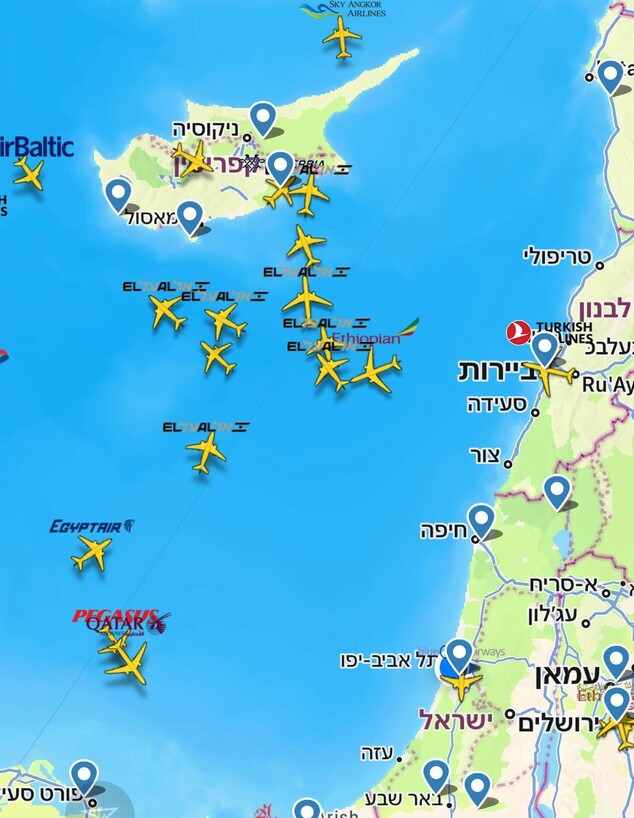 מפת הטיסות שהוסטו ללרנקה