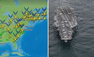 נושאת המטוסים וההמראה באתר מעקב (צילום: FlightRadar24 | South Korean Defense Ministry via Getty Images)
