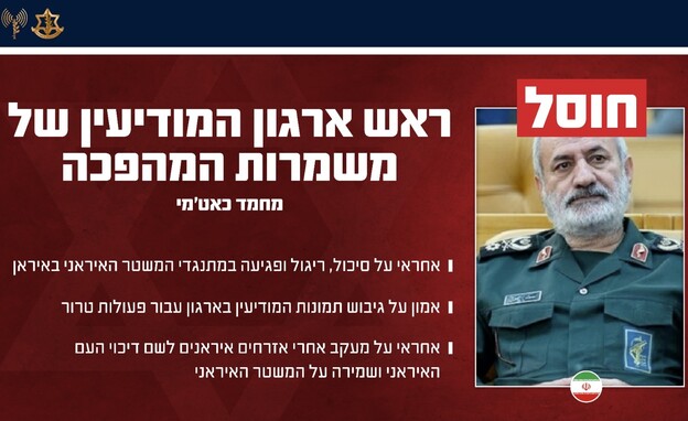 חוסל ראש ארגון המודיעין של משמרות המהפכה, מחמד כאט (צילום: דובר צה
