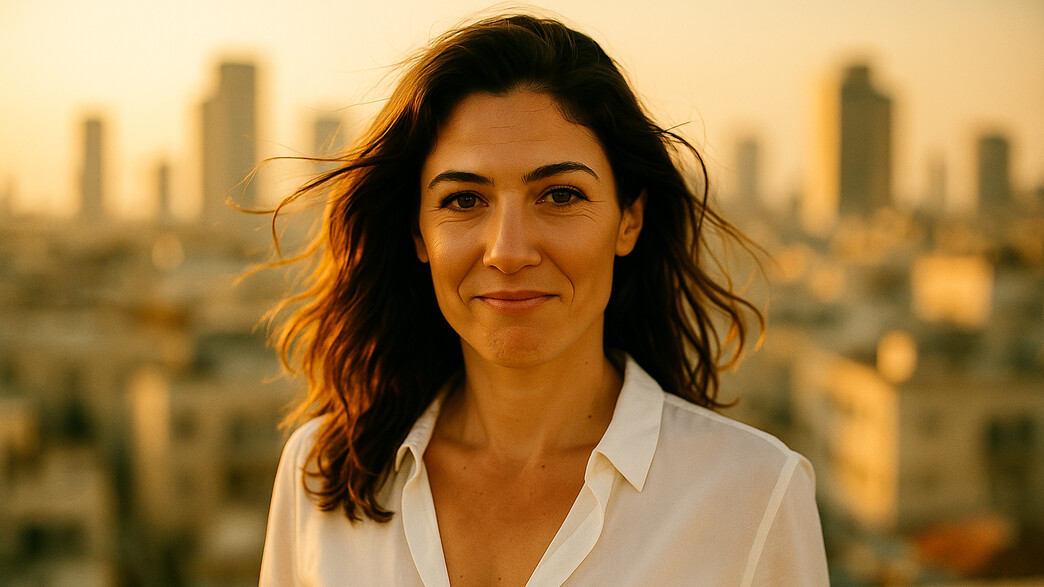 אישה בחולצה לבנה מסתכלת למצלמה