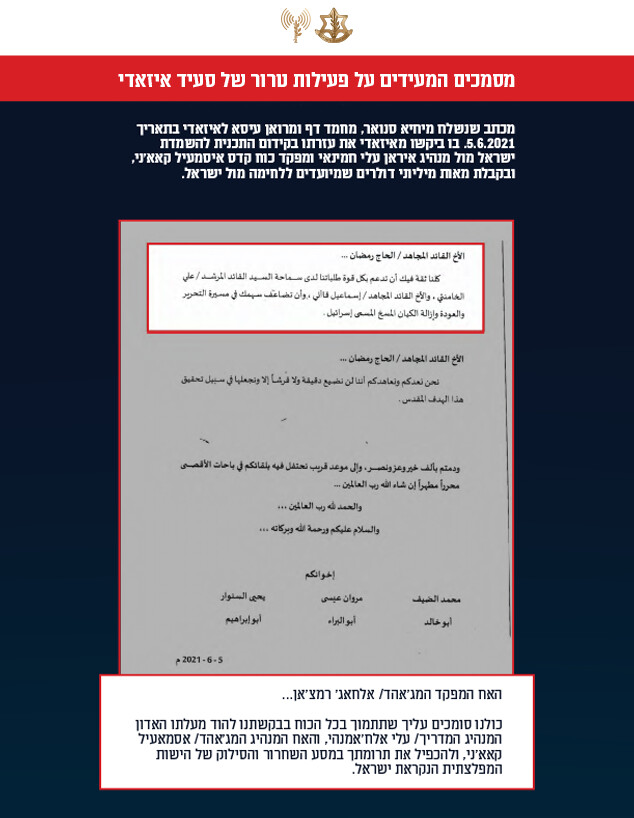מסמכים המעידים על פעילות טרור של סעיד איזאדי (צילום: דובר צה