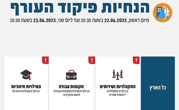 הנחיות פיקוד העורף מעודכנות 22.6 הנחיות פיקוד העורף מעודכנות 22.6