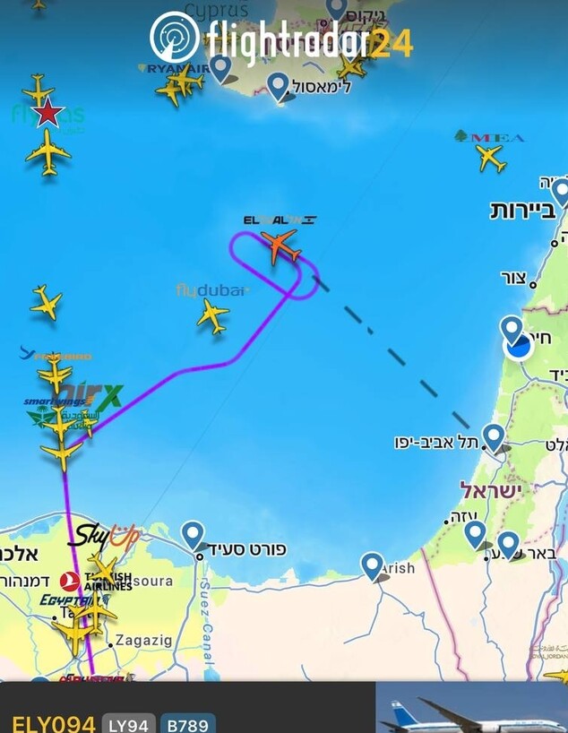 אחרי שעות באוויר מתאילנד - מטוס אל על ינחת בלרנקה (צילום: flightradar24)