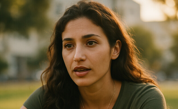אישה צעירה יושבת בפארק (AI: mako)