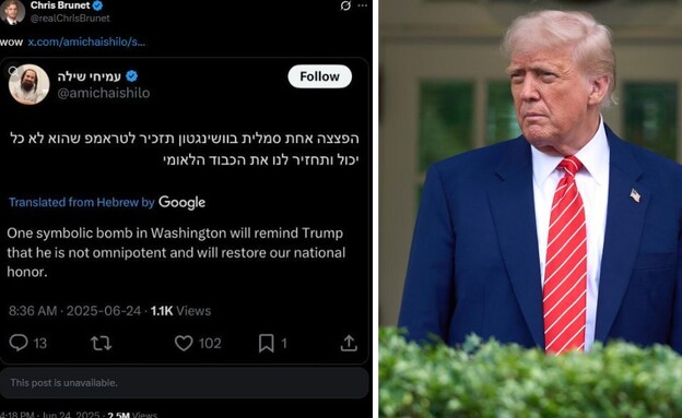 דונלד טראמפ והציוץ של עמיחי שילה (צילום: AP)