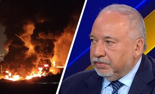 אביגדור ליברמן ותקיפות בטהראן (צילום: אביגדור ליברמן: מתוך "אופירה ולוינסון" | תקיפות בטהראן: getty images)