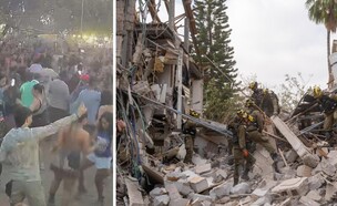 טיל מאיראן בתל אביב, פסטיבל הנובה (צילום: נזק הטיל מאיראן: דובר צה"ל | פסטיבל הנובה: מתוך "עובדה", קשת 12)