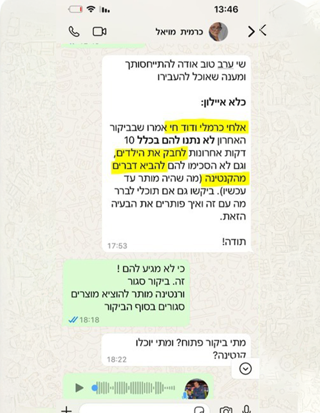 התכתבויות לדוגמה מתוך העתירה של מפקד כלא איילון
