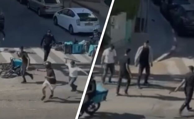 תיעוד הקטטה בין שליחי וולט (צילום: דיווחים בזמן אמת)