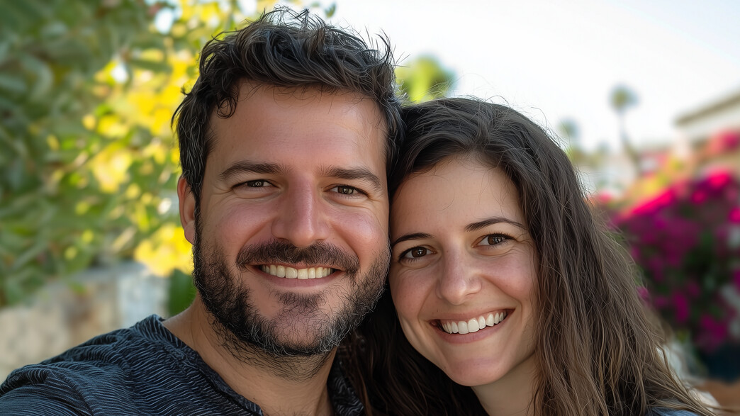 זוג צעיר עושה סלפי