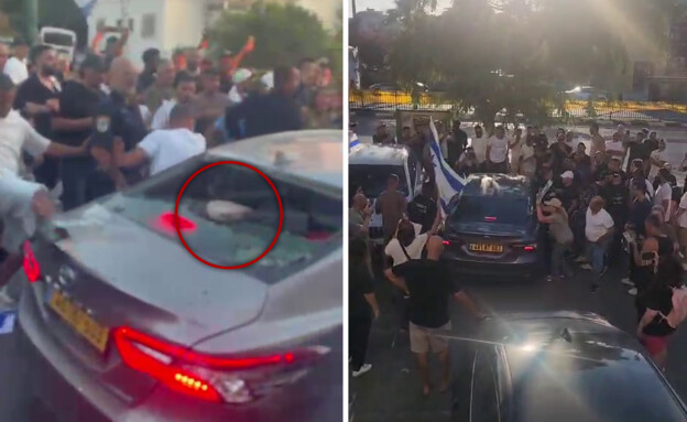 המונים תוקפים את ח"כ איימן עודה ברכבו בדרכו להפגנה