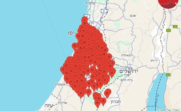 מפת האזעקות בשל השיגור מתימן (צילום: כומתה)
