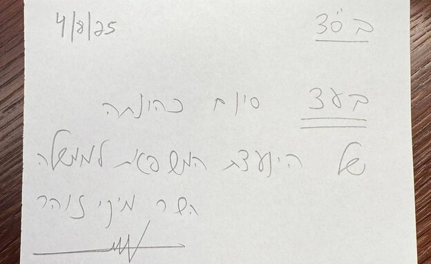 פתק שהשאיר מיקי זוהר בנוגע להדחת היועמ
