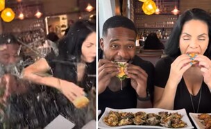 בזמן שהם מצלמים ביקורת אוכל במסעדה: רכב נכנס במשפיענים - שניצלו  (צילום: יוטיוב)