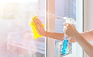 מנקה חלון עם ספריי לניקוי חלונות ספריי כחול