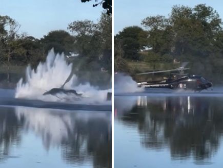 צרפת: מסוק הכיבוי איבד שליטה – והתרסק לתוך אגם