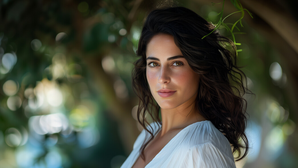 אישה עומדת בחוץ מסתכלת למצלמה