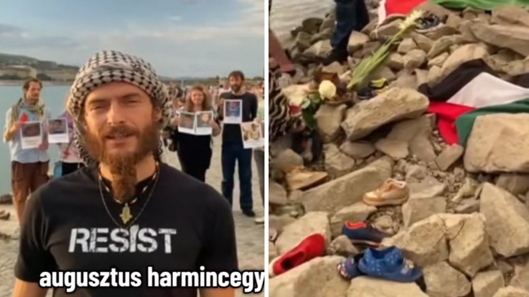 פעילים פרו פלסטינים אנדרטת השואה בודפשט פעילים פרו פלסטינים אנדרטת השואה בודפשט