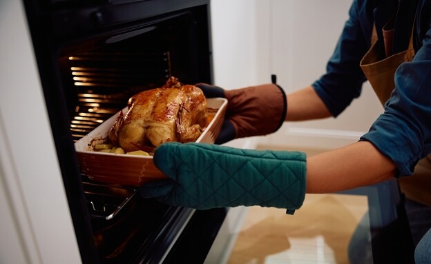 עוף בתנור, תבנית אפייה, תנור, כפפות לתנור