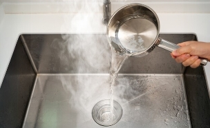 שופכת סיר רותח לכיור (צילום: shutterstock_Toa55)