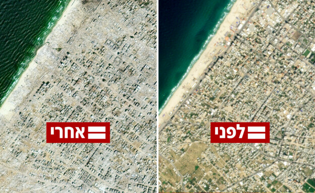 שיח' עג'לין לפני ואחרי התקיפות שיח' עג'לין לפני ואחרי התקיפות