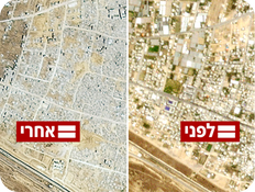 רפיח לפני ואחרי התקיפות (צילום: Planet Labs PBC)