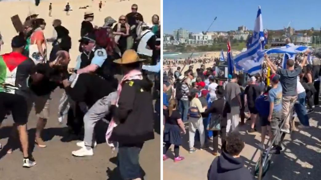 פרו-פלסטינים ופרו-ישראלים חוף בונדי סידני אוסטרליה פרו-פלסטינים ופרו-ישראלים חוף בונדי סידני אוסטרליה