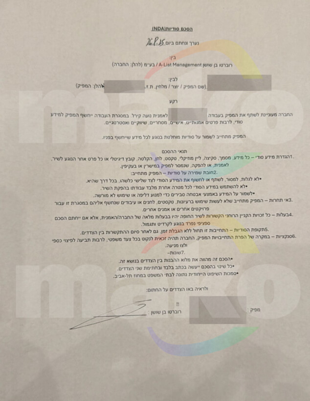 הסכם הסודיות של נועה קירל