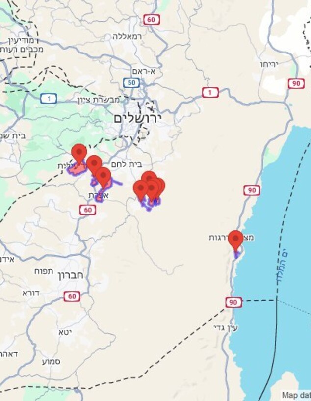 מפת האזעקות אחרי חדירת הכטב