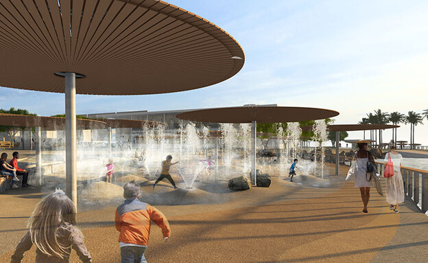 רצועת החוף אילת מתזים ברחבת המרינה רויטמן אדריכלים