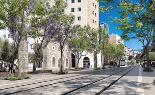 הקו הכחול של הרכבת הקלה ברחוב המלך ג’ורג’ (צילום: צוות תוכנית אב לתחבורה ירושלים)
