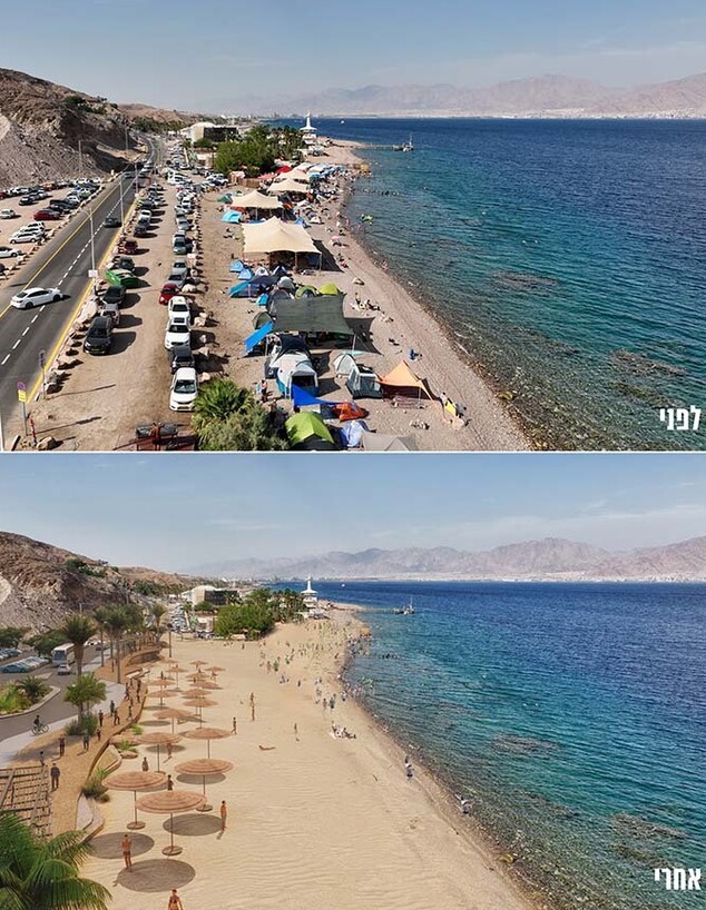 רצועת החוף אילת טיילת עין סוף לפני-אחרי רויטמן 