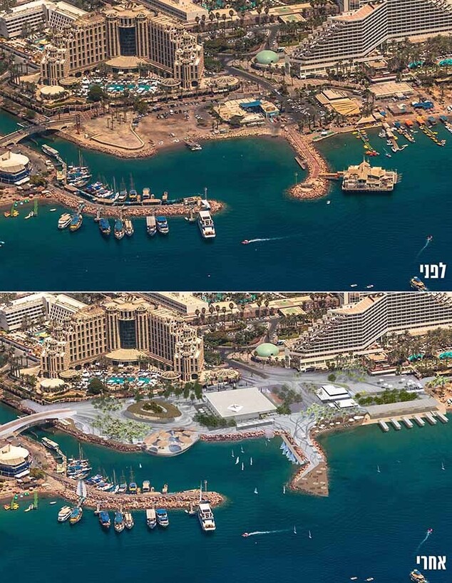 רצועת החוף אילת רחבת המרינה לפני-אחרי 