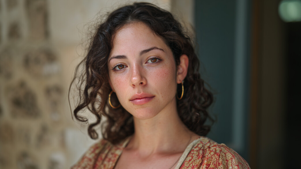 אישה מסתכלת למצלמה אישה מסתכלת למצלמה