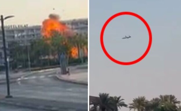 פגיעת כלי הטיס (צילום: מתוך תיעוד שעלה ברשתות החברתיות, שימוש לפי סעיף 27א' לחוק זכויות יוצרים)