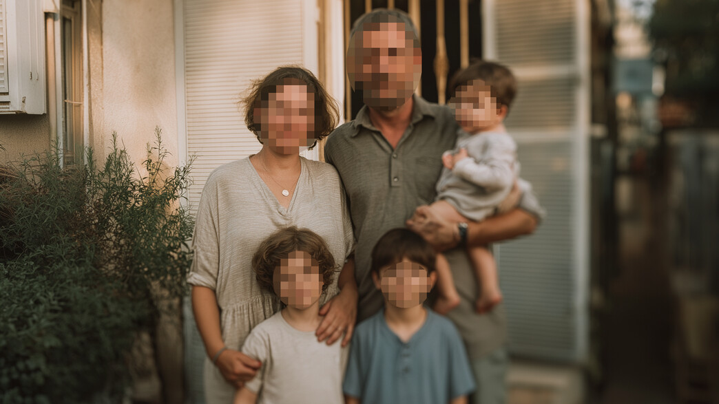 משפחה עומדת בפתח הבית משפחה עומדת בפתח הבית