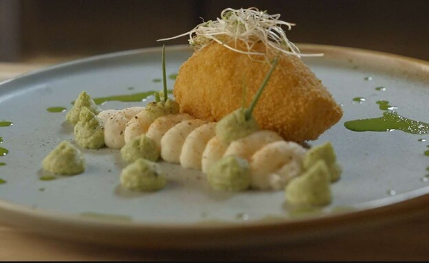 קציצת קייב עם פירה סלרי ופירה ברוקולי ושמן ירוק, מ (צילום: מאסטר שף, קשת 12)