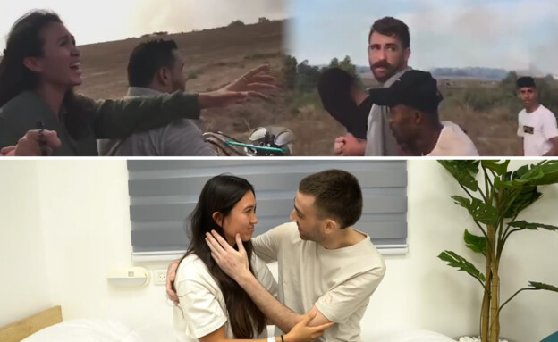 אבינתן אור ונועה ארגמני בחטיפה ולאחר חזרתו מהשבי (צילום: דובר צה"ל)