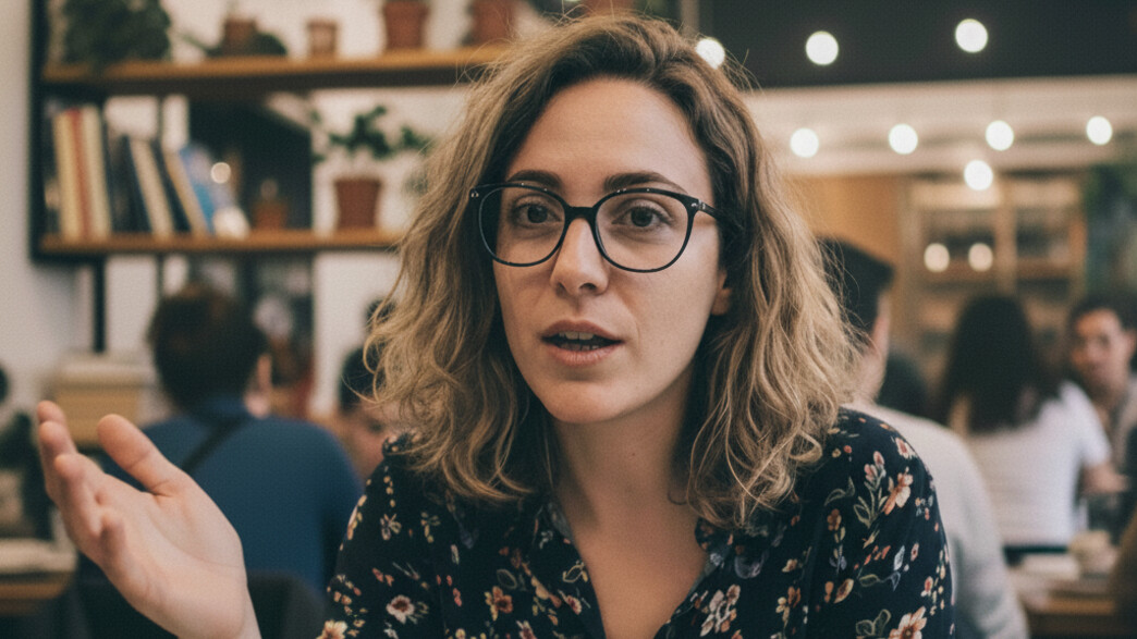 אישה צעירה יושבת בבית קפה אישה צעירה יושבת בבית קפה