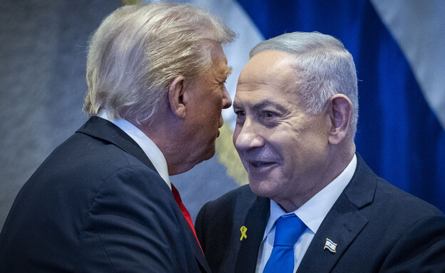 ראש הממשלה בנימין נתניהו והנשיא דונלד טראמפ בכנסת (צילום: יונתן זינדל, פלאש 90)