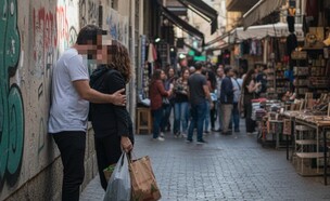 זוג מתנשק ברחוב