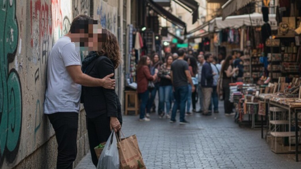 זוג מתנשק ברחוב