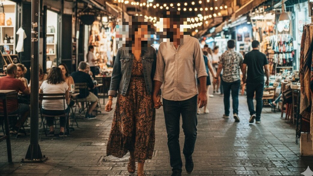 זוג הולך ברחוב זוג הולך ברחוב