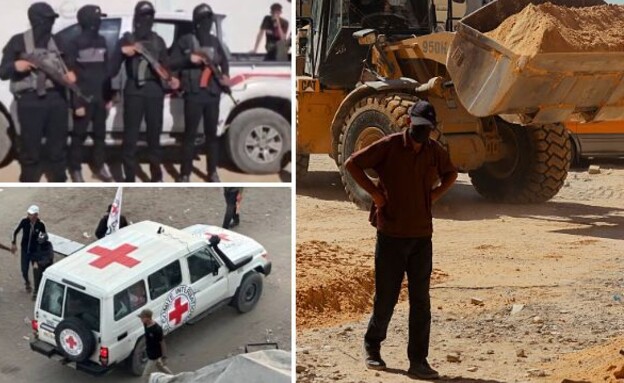 העבודות בעזה, מחבלי יחידת הצל של חמאס, הצלב האדום (צילום: ABDOLRAHMAN RASHAD/Middle East Images/AFP via Getty Images | רשתות חברתיות לפי סעיף 27א' )