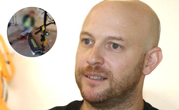 אבי נוסבאום והקורקינט שנגנב (צילום: מתוך קשת 12 | דוברות המשטרה)