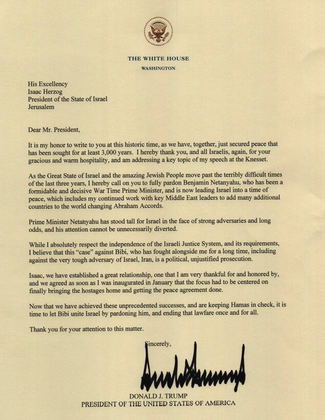 מכתבו של טראמפ לנשיא הרצוג
