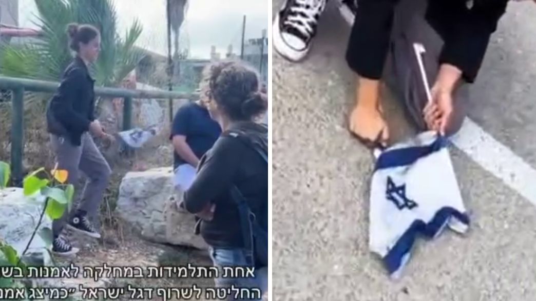 סטודנטית בשנקר מנסה לשרוף דגל סטודנטית בשנקר מנסה לשרוף דגל