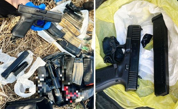 מצבור הנשק שנתפס בבית העורך דין  (צילום: דוברות המשטרה)